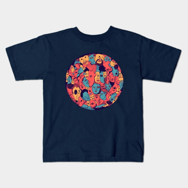 Retro Triad Many Faces Kids T-Shirt by kenallouis